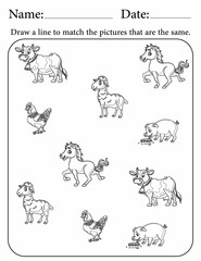 Match the same objects - classroom resources and activity worksheets for kids - matching puzzle