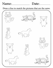 Match the same objects - educational activity pages for preschool children - matching puzzle