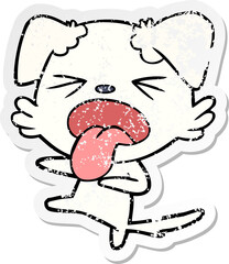 distressed sticker of a cartoon disgusted dog