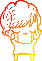 warm gradient line drawing of a cartoon woman crying