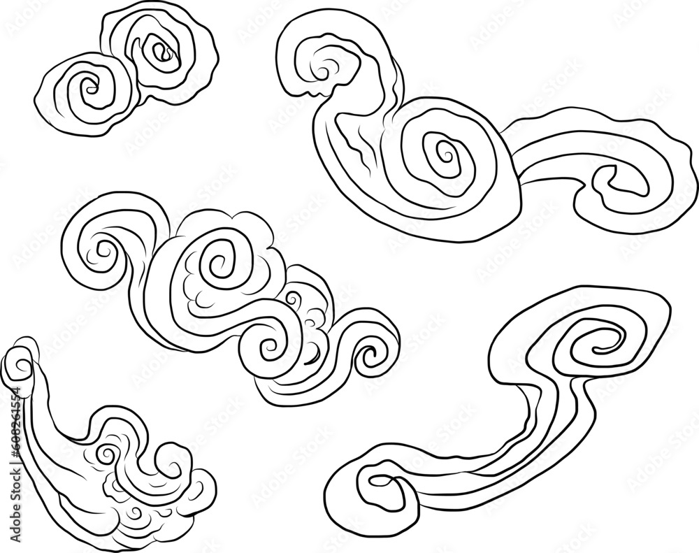 Wall mural Chinese cloud vector for coloring book and printing on white background.Traditional Japanese culture element for tattoo design and idea.