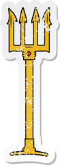 distressed sticker of a cartoon trident