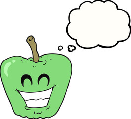 freehand drawn thought bubble cartoon grinning apple