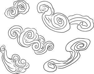 Chinese cloud vector for coloring book and printing on white background.Traditional Japanese culture element for tattoo design and idea.