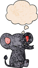cartoon elephant with thought bubble in grunge texture style