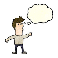 cartoon surprised man with thought bubble