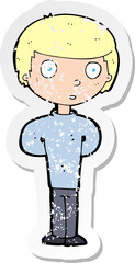 retro distressed sticker of a cartoon worried man