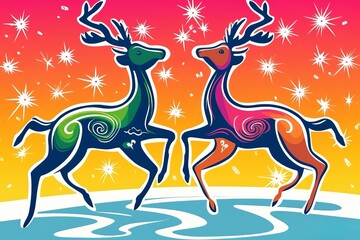 dancing reindeer in the snow  pop art