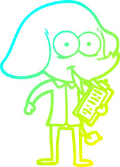 cold gradient line drawing of a happy cartoon elephant