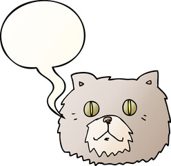 cartoon cat face with speech bubble in smooth gradient style