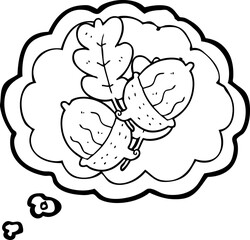 freehand drawn thought bubble cartoon acorns