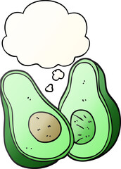 cartoon avocado with thought bubble in smooth gradient style