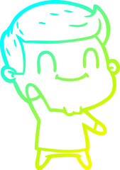 cold gradient line drawing of a cartoon happy man