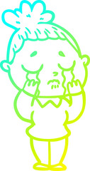 cold gradient line drawing of a cartoon crying woman