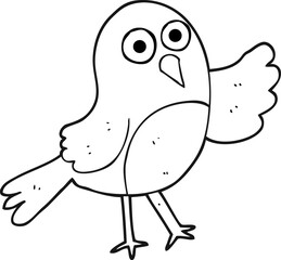 freehand drawn black and white cartoon bird