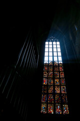 Stained glasses of St. Lorenz, a medieval Evangelical Lutheran Church in Nürnberg, Bavaria, Germany