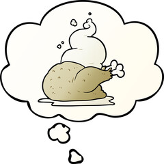 cartoon cooked chicken with thought bubble in smooth gradient style