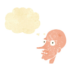 cartoon evil old man with thought bubble