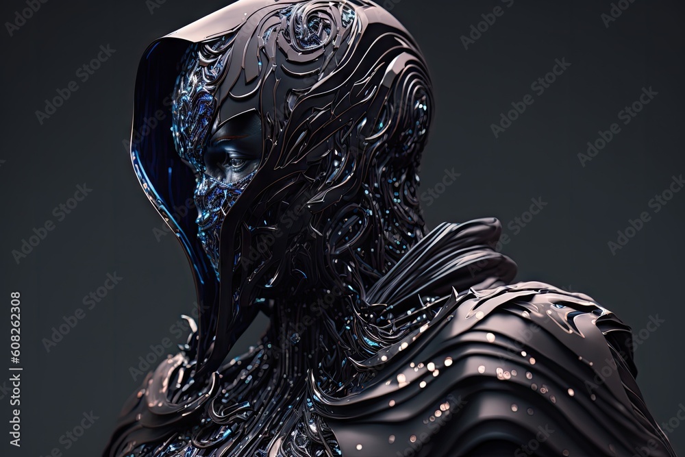 Poster Female robot with black skin and metallic hair