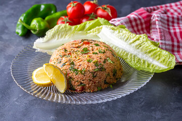Traditional delicious Turkish foods: bulgur salad (kisir)