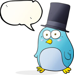 freehand drawn speech bubble cartoon bird wearing top hat
