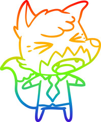 rainbow gradient line drawing of a angry cartoon fox boss