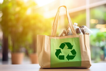 Sustainable Shopping Recycling bags - Ai generated - Generative Ai - obrazy, fototapety, plakaty