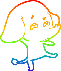 rainbow gradient line drawing of a cartoon elephant remembering
