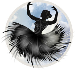 Balletttänzerin tanzt mit Federkleid in den Wolken © namosh