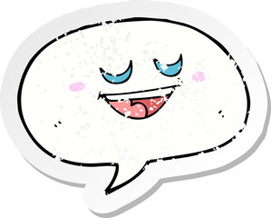 retro distressed sticker of a cute cartoon speech bubble