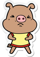 sticker of a cartoon angry pig wearing tee shirt