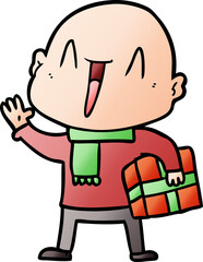 happy cartoon bald man