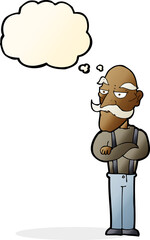 cartoon bored old man with thought bubble