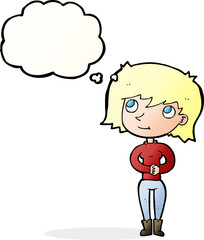 cartoon friendly woman with thought bubble