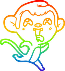 rainbow gradient line drawing of a crazy cartoon monkey