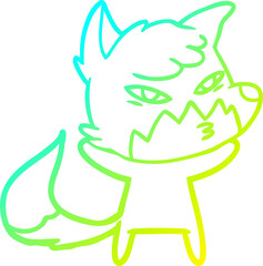 cold gradient line drawing of a clever cartoon fox