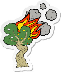 sticker of a cartoon burning tree
