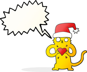 freehand drawn speech bubble cartoon cat loving christmas
