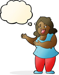 cartoon woman singing with thought bubble