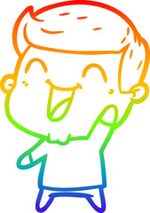 rainbow gradient line drawing of a cartoon man laughing