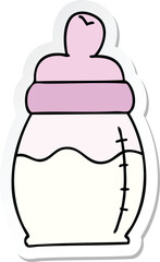 Fototapeta premium sticker of a quirky hand drawn cartoon baby milk bottle