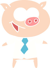 cheerful pig in office clothes