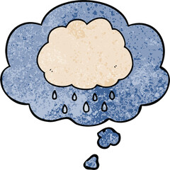 cartoon rain cloud with thought bubble in grunge texture style