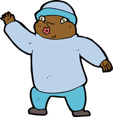 cartoon man in hat waving