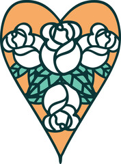 iconic tattoo style image of a heart and flowers