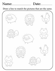 Match the same object - activity pages for kids in kindergarten and preschool - matching game