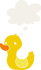 cartoon duck with thought bubble in retro style