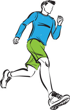 man running fitness workout young guy vector illustration