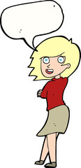 cartoon happy woman with speech bubble