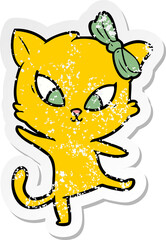 distressed sticker of a cartoon cat